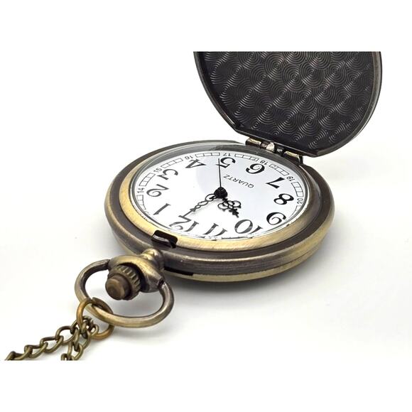 Black & White Floral Pendant & Pocket Watch - Crystal Rhinestones, Vintage Look - Picture 6 of 10